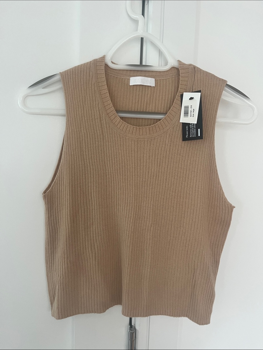 Ribbed Sleeveless Tank Top in Tan